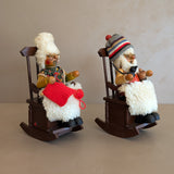 Pair of Vintage Rocking Music Box Wooden Steinbach German Knitting Grandma and Grandpa with Black Cat Smokers