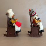 Pair of Vintage Rocking Music Box Wooden Steinbach German Knitting Grandma and Grandpa with Black Cat Smokers