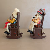 Pair of Vintage Rocking Music Box Wooden Steinbach German Knitting Grandma and Grandpa with Black Cat Smokers