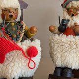 Pair of Vintage Rocking Music Box Wooden Steinbach German Knitting Grandma and Grandpa with Black Cat Smokers