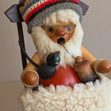 Pair of Vintage Rocking Music Box Wooden Steinbach German Knitting Grandma and Grandpa with Black Cat Smokers