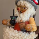 Pair of Vintage Rocking Music Box Wooden Steinbach German Knitting Grandma and Grandpa with Black Cat Smokers