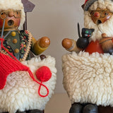 Pair of Vintage Rocking Music Box Wooden Steinbach German Knitting Grandma and Grandpa with Black Cat Smokers