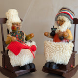 Pair of Vintage Rocking Music Box Wooden Steinbach German Knitting Grandma and Grandpa with Black Cat Smokers