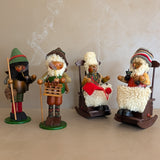 Pair of Vintage Rocking Music Box Wooden Steinbach German Knitting Grandma and Grandpa with Black Cat Smokers