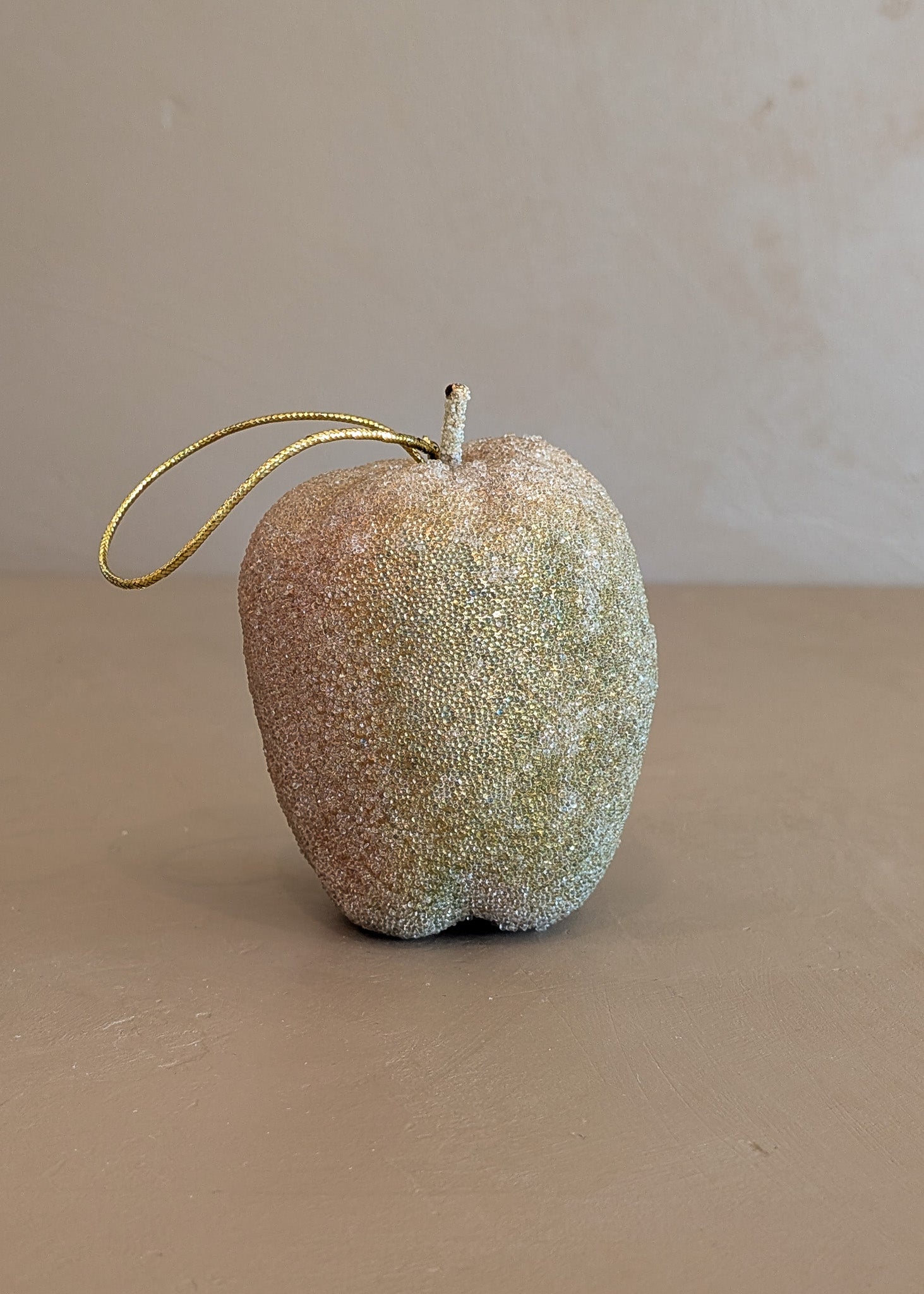 Vintage Beaded Red and Green Apple Christmas Holiday Ornament