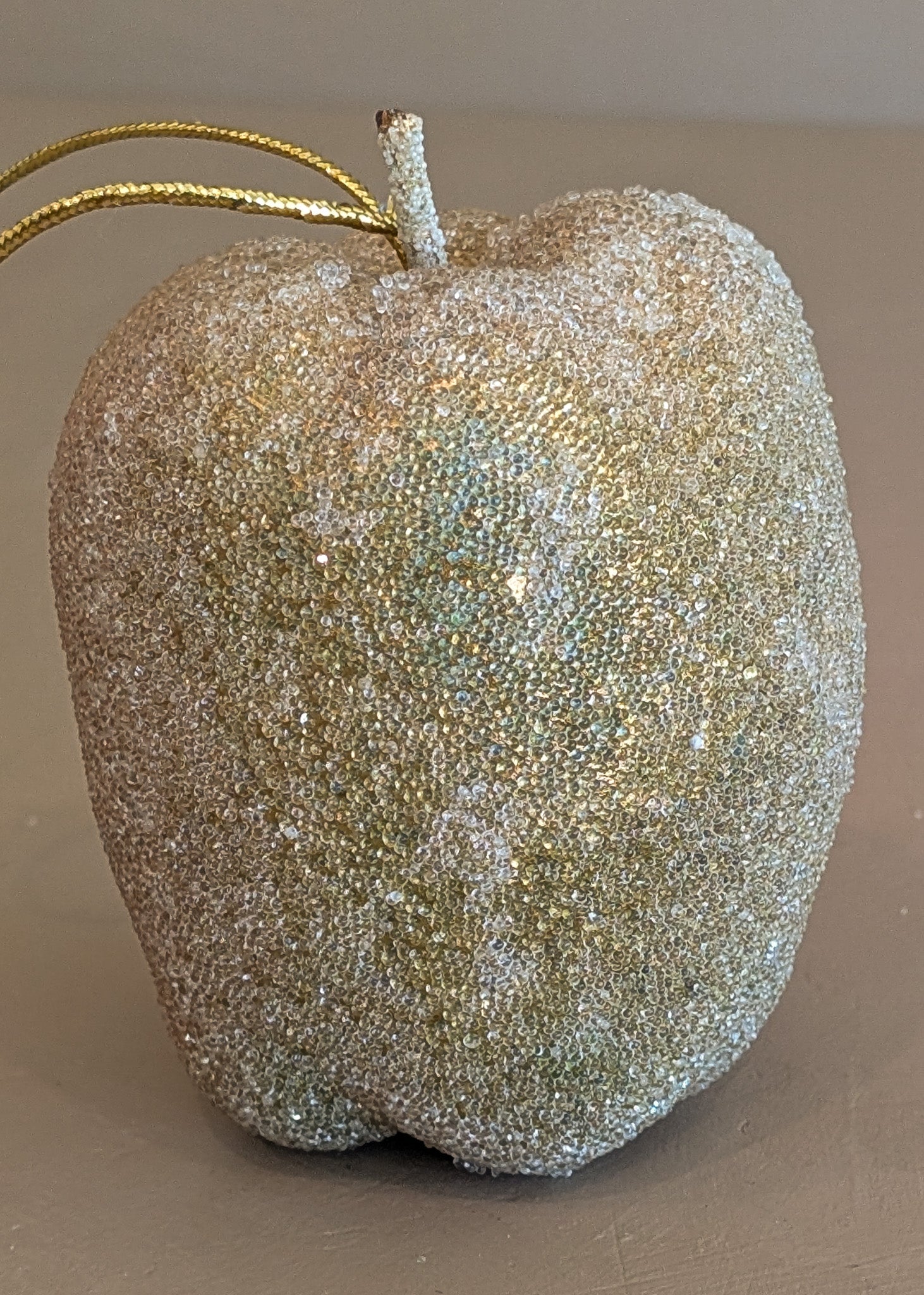 Vintage Beaded Red and Green Apple Christmas Holiday Ornament