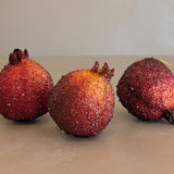 Set of 3 Vintage Glitter Sugared Red Pomegranate Christmas Holiday Ornaments