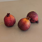 Set of 3 Vintage Glitter Sugared Red Pomegranate Christmas Holiday Ornaments