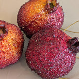 Set of 3 Vintage Glitter Sugared Red Pomegranate Christmas Holiday Ornaments