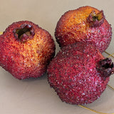 Set of 3 Vintage Glitter Sugared Red Pomegranate Christmas Holiday Ornaments