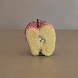 Vintage Glitter Sugared Cut Halved Red Apple Christmas Holiday Ornament