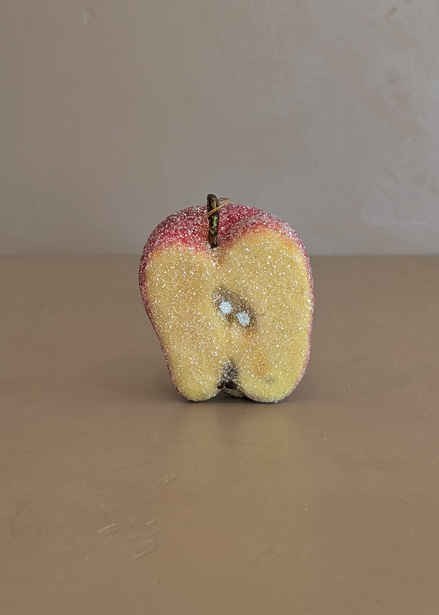 Vintage Glitter Sugared Cut Halved Red Apple Christmas Holiday Ornament