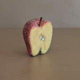 Vintage Glitter Sugared Cut Halved Red Apple Christmas Holiday Ornament