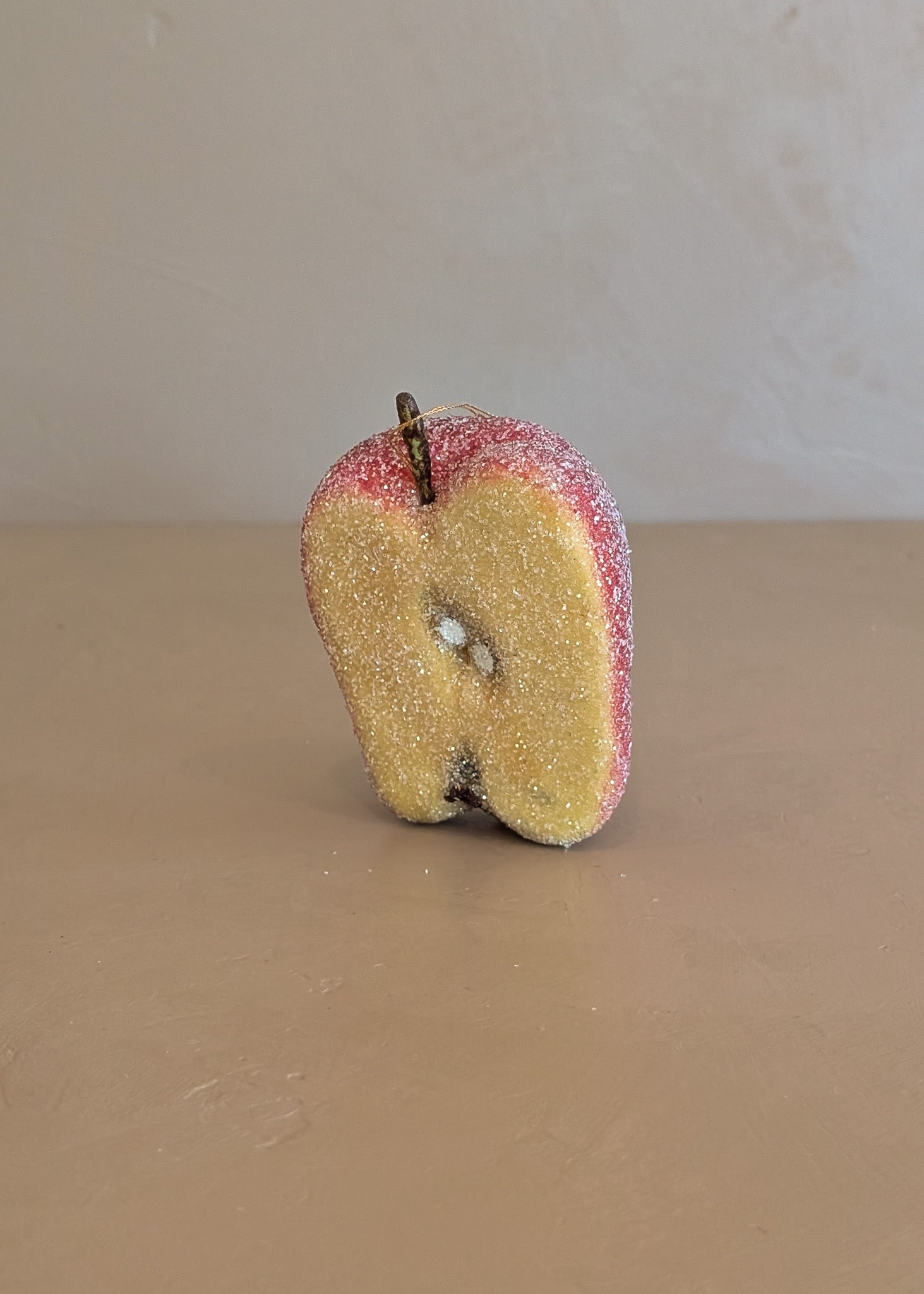 Vintage Glitter Sugared Cut Halved Red Apple Christmas Holiday Ornament
