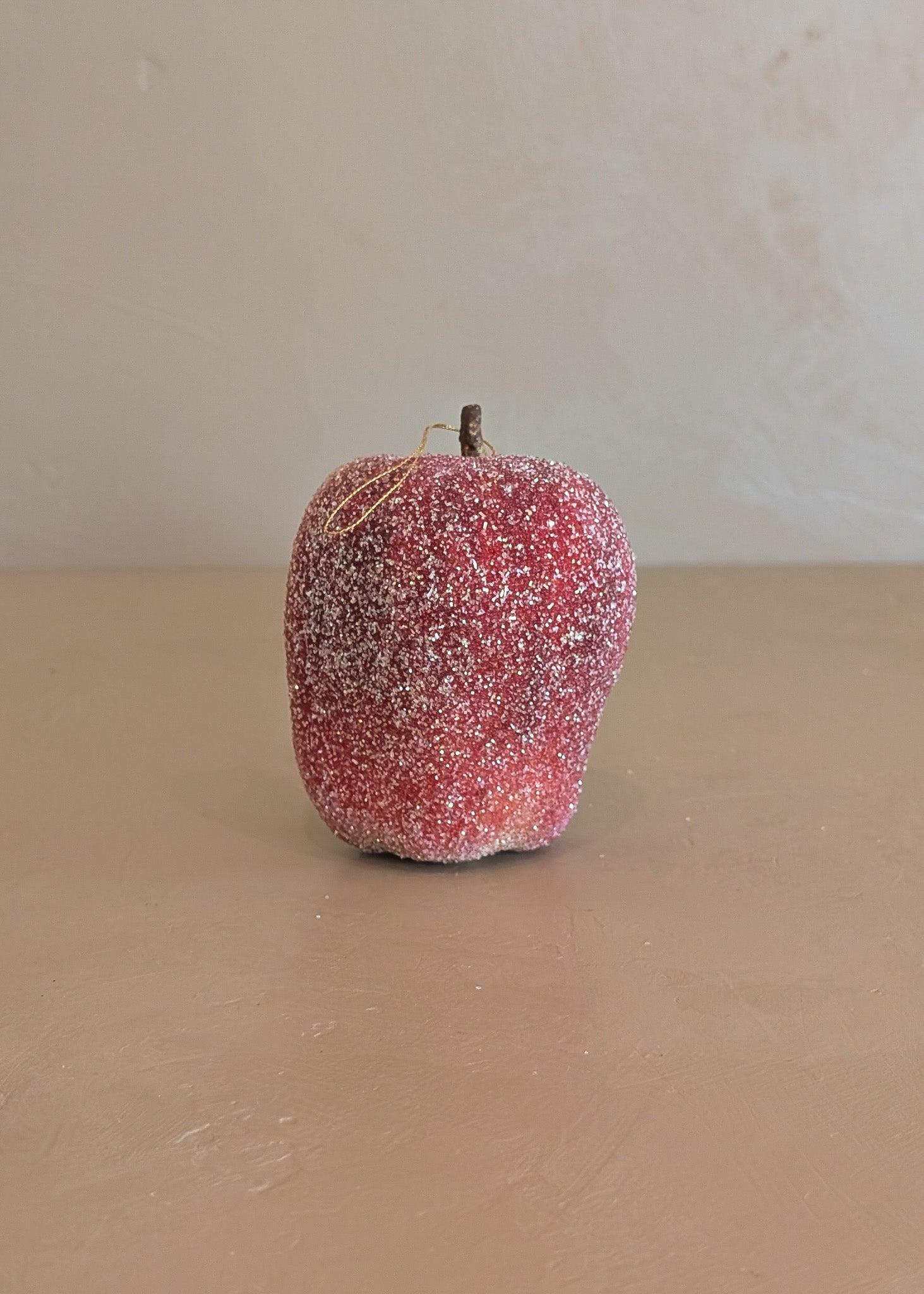Vintage Glitter Sugared Cut Halved Red Apple Christmas Holiday Ornament