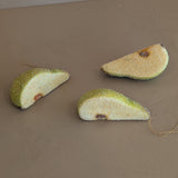 Set of 3 Vintage Glitter Sugared Cut Pear Christmas Holiday Ornaments