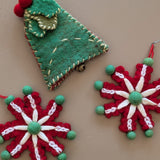 Set of 3 Vintage Felted Wool Snowflakes and Bell Christmas Holiday Ornaments