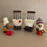 Pair of Vintage Rocking Music Box Wooden Steinbach German Knitting Grandma and Grandpa with Black Cat Smokers