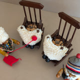 Pair of Vintage Rocking Music Box Wooden Steinbach German Knitting Grandma and Grandpa with Black Cat Smokers