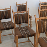 Set of 8 Vintage Danish Henning Kjærnulf-Attributed White Oak Dining Chairs with Original Brown Upholstery