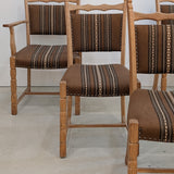 Set of 8 Vintage Danish Henning Kjærnulf-Attributed White Oak Dining Chairs with Original Brown Upholstery