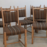 Set of 8 Vintage Danish Henning Kjærnulf-Attributed White Oak Dining Chairs with Original Brown Upholstery