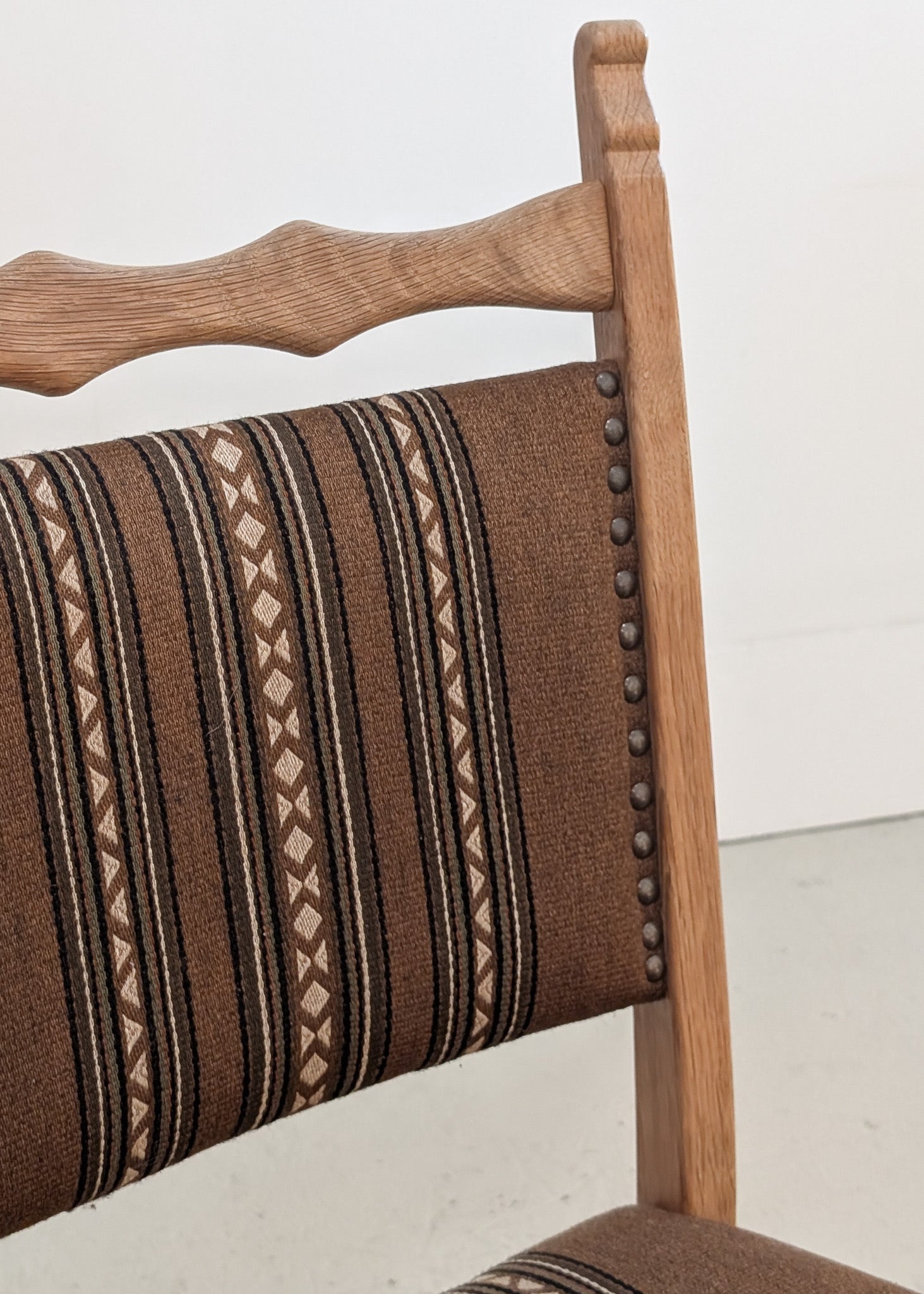 Set of 8 Vintage Danish Henning Kjærnulf-Attributed White Oak Dining Chairs with Original Brown Upholstery