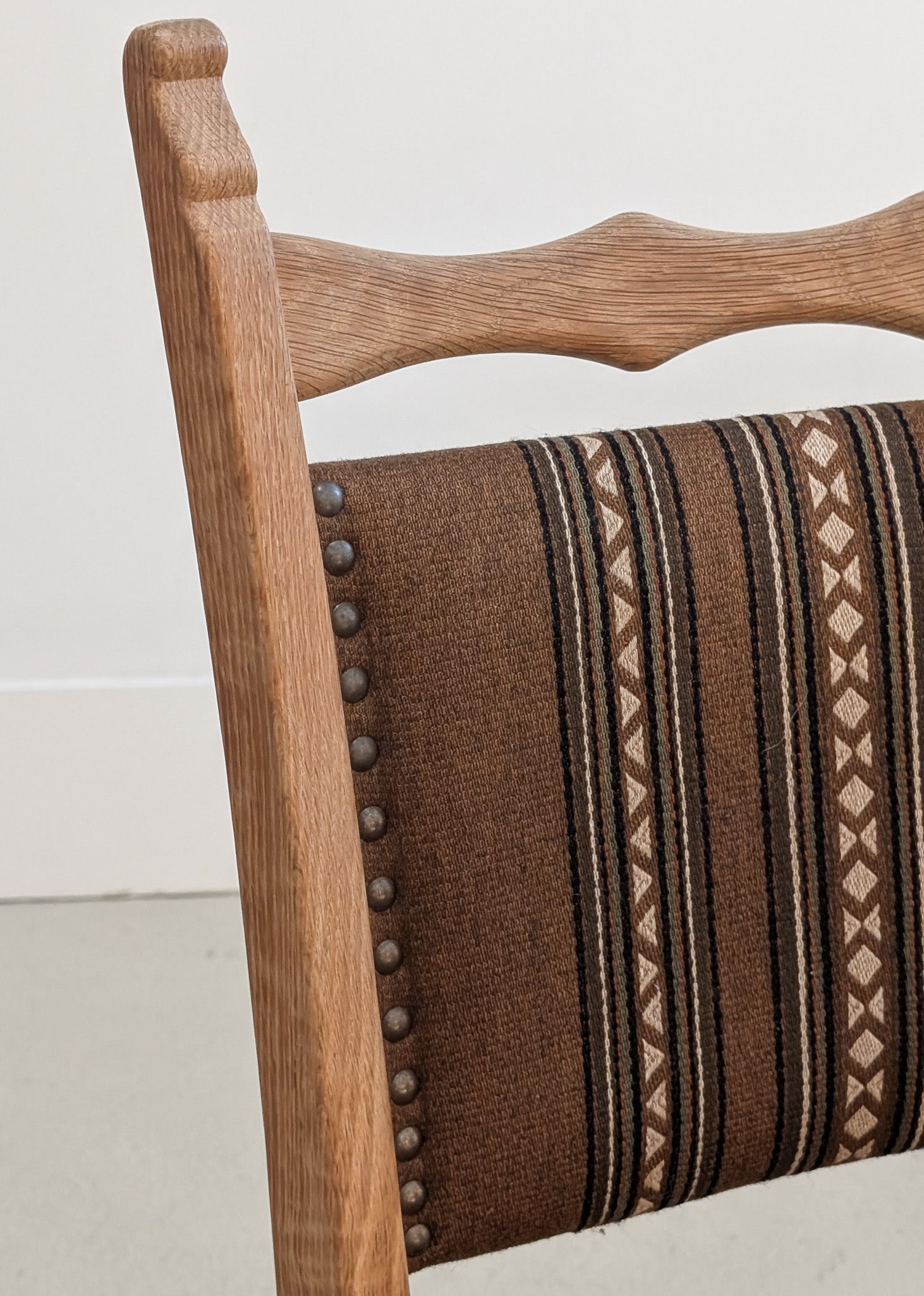 Set of 8 Vintage Danish Henning Kjærnulf-Attributed White Oak Dining Chairs with Original Brown Upholstery