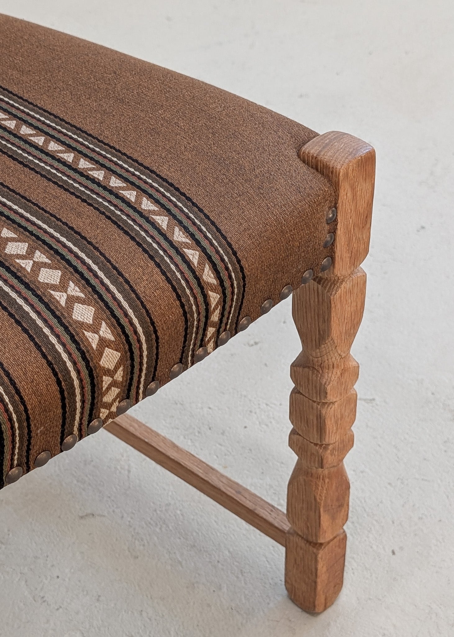 Set of 8 Vintage Danish Henning Kjærnulf-Attributed White Oak Dining Chairs with Original Brown Upholstery