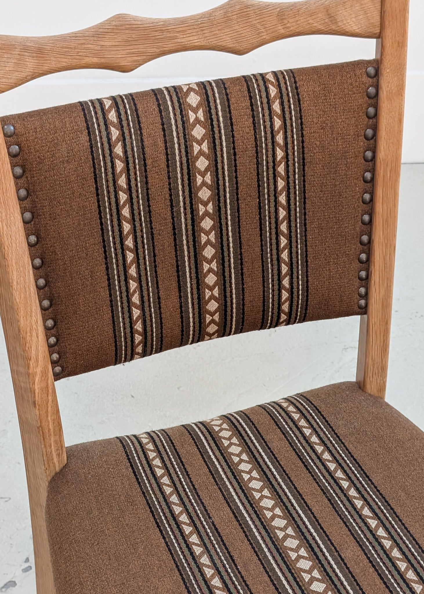 Set of 8 Vintage Danish Henning Kjærnulf-Attributed White Oak Dining Chairs with Original Brown Upholstery