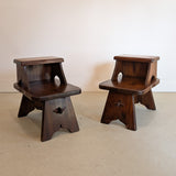 Pair of Vintage Dark Wooden Brutalist Tiered Side Tables/Nightstands