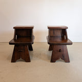 Pair of Vintage Dark Wooden Brutalist Tiered Side Tables/Nightstands