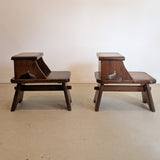 Pair of Vintage Dark Wooden Brutalist Tiered Side Tables/Nightstands