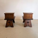 Pair of Vintage Dark Wooden Brutalist Tiered Side Tables/Nightstands