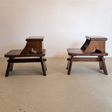 Pair of Vintage Dark Wooden Brutalist Tiered Side Tables/Nightstands