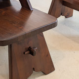 Pair of Vintage Dark Wooden Brutalist Tiered Side Tables/Nightstands