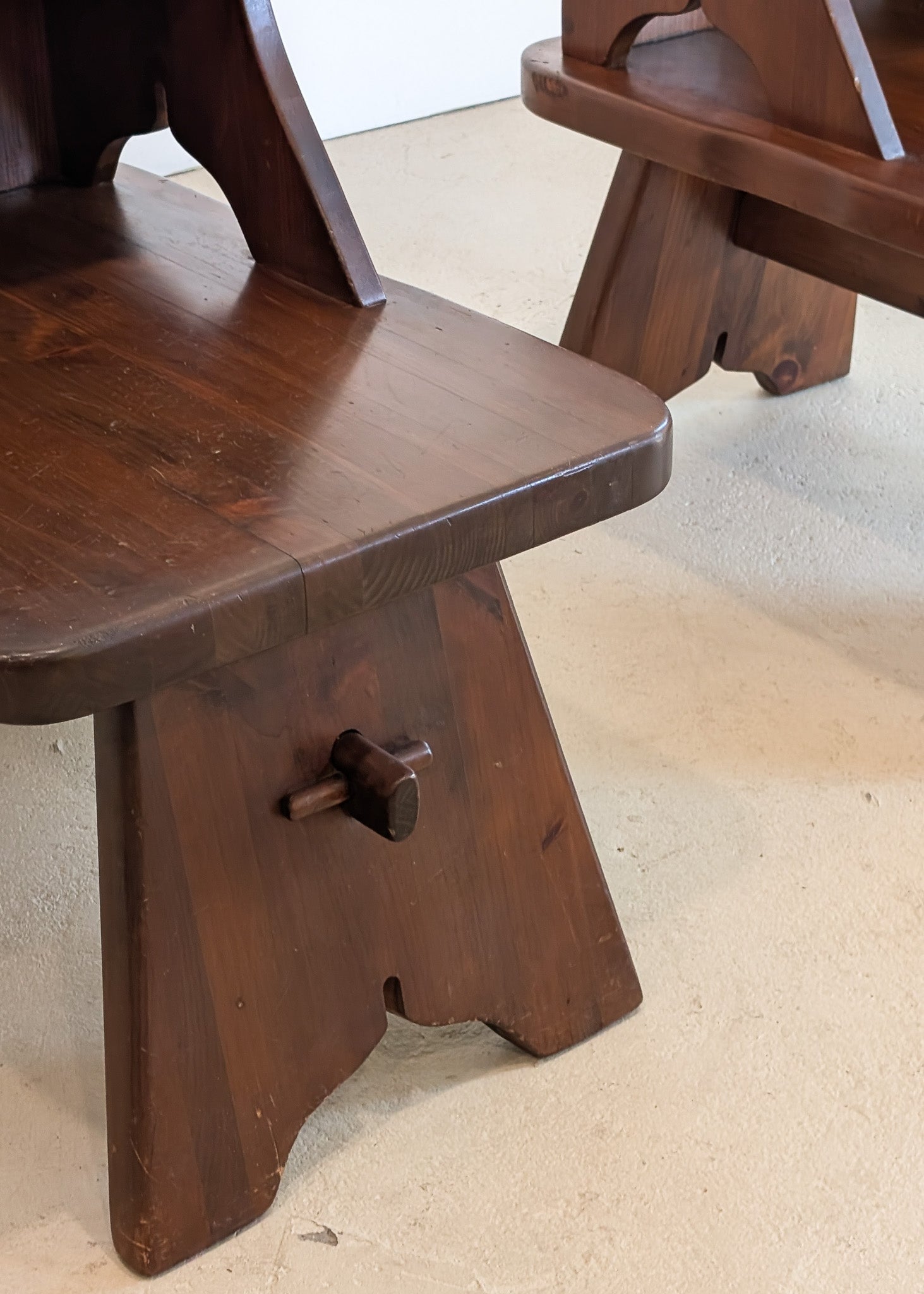 Pair of Vintage Dark Wooden Brutalist Tiered Side Tables/Nightstands