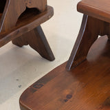 Pair of Vintage Dark Wooden Brutalist Tiered Side Tables/Nightstands