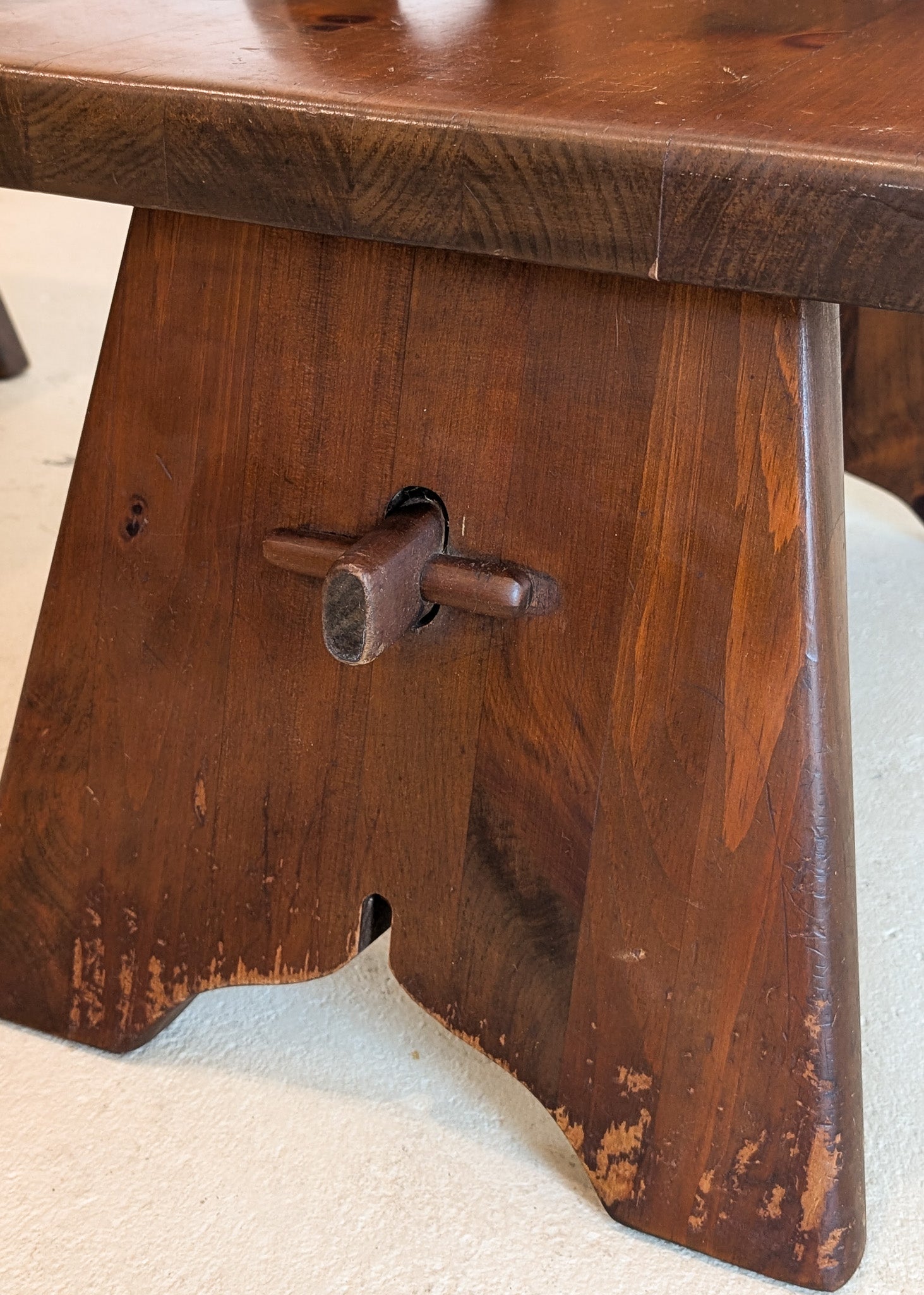 Pair of Vintage Dark Wooden Brutalist Tiered Side Tables/Nightstands