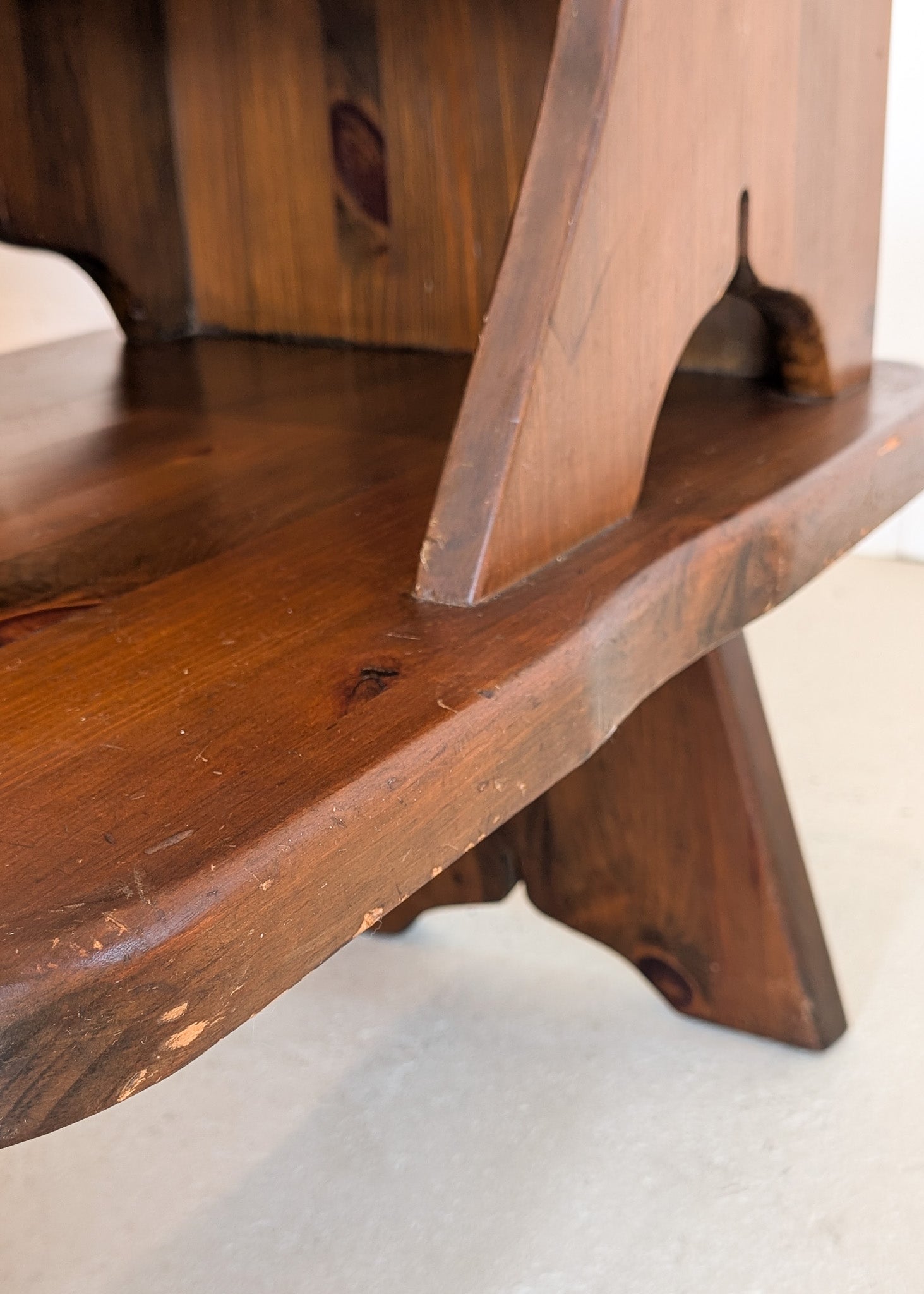 Pair of Vintage Dark Wooden Brutalist Tiered Side Tables/Nightstands