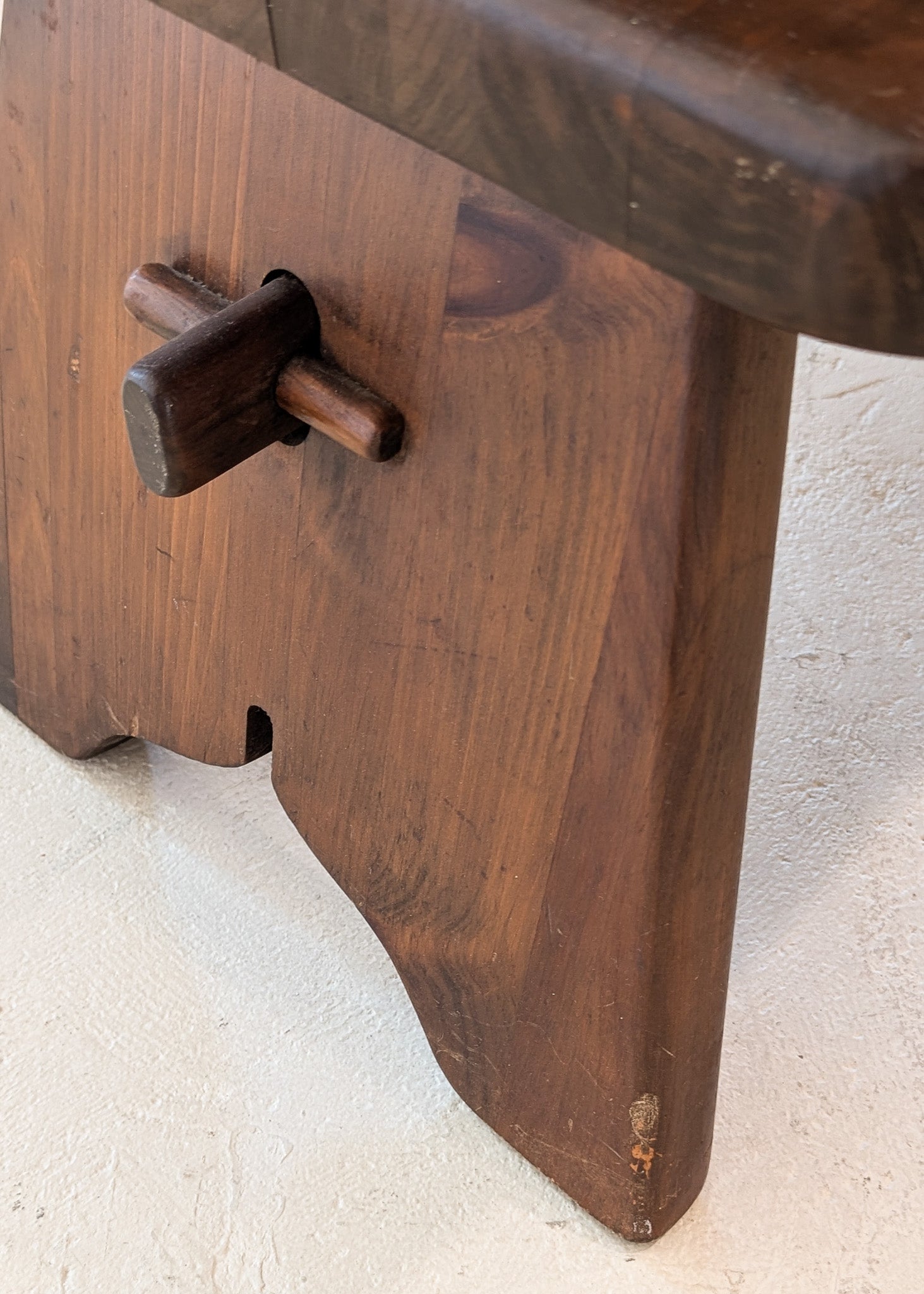 Pair of Vintage Dark Wooden Brutalist Tiered Side Tables/Nightstands