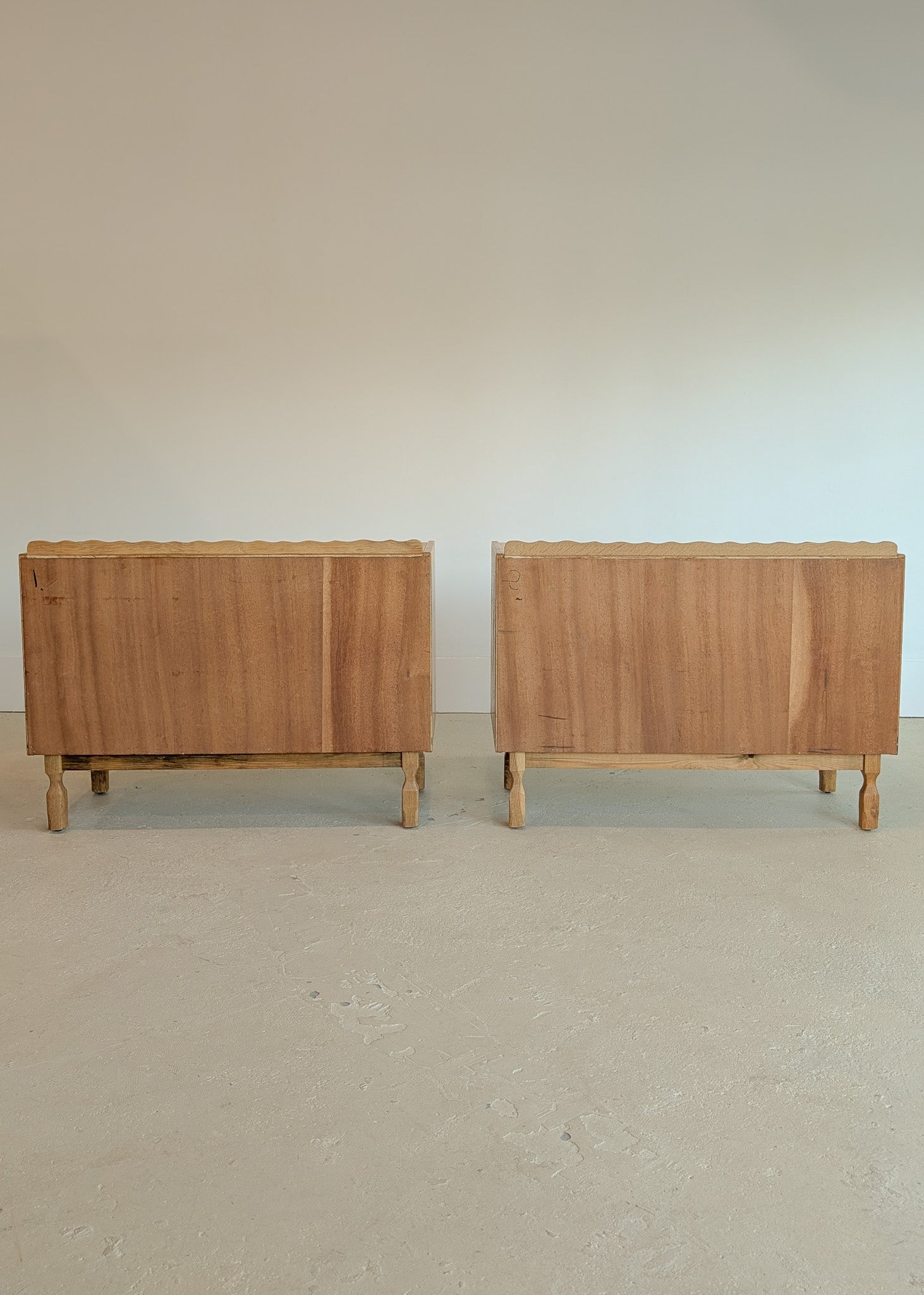 Pair of Vintage Danish Henning Kjærnulf-Attributed Quartsawn White Oak Cabinets/Large Nightstands with Wavy Trim