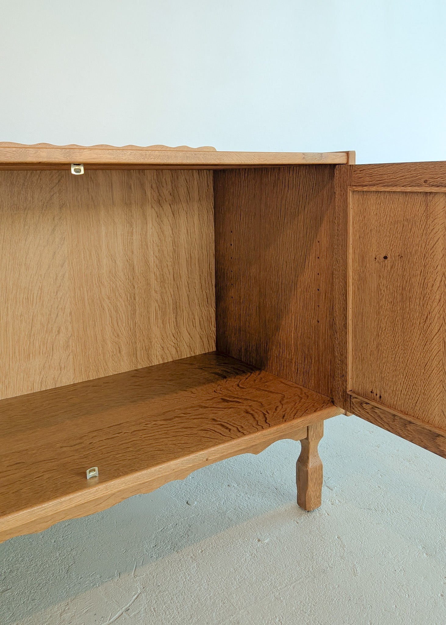 Pair of Vintage Danish Henning Kjærnulf-Attributed Quartsawn White Oak Cabinets/Large Nightstands with Wavy Trim