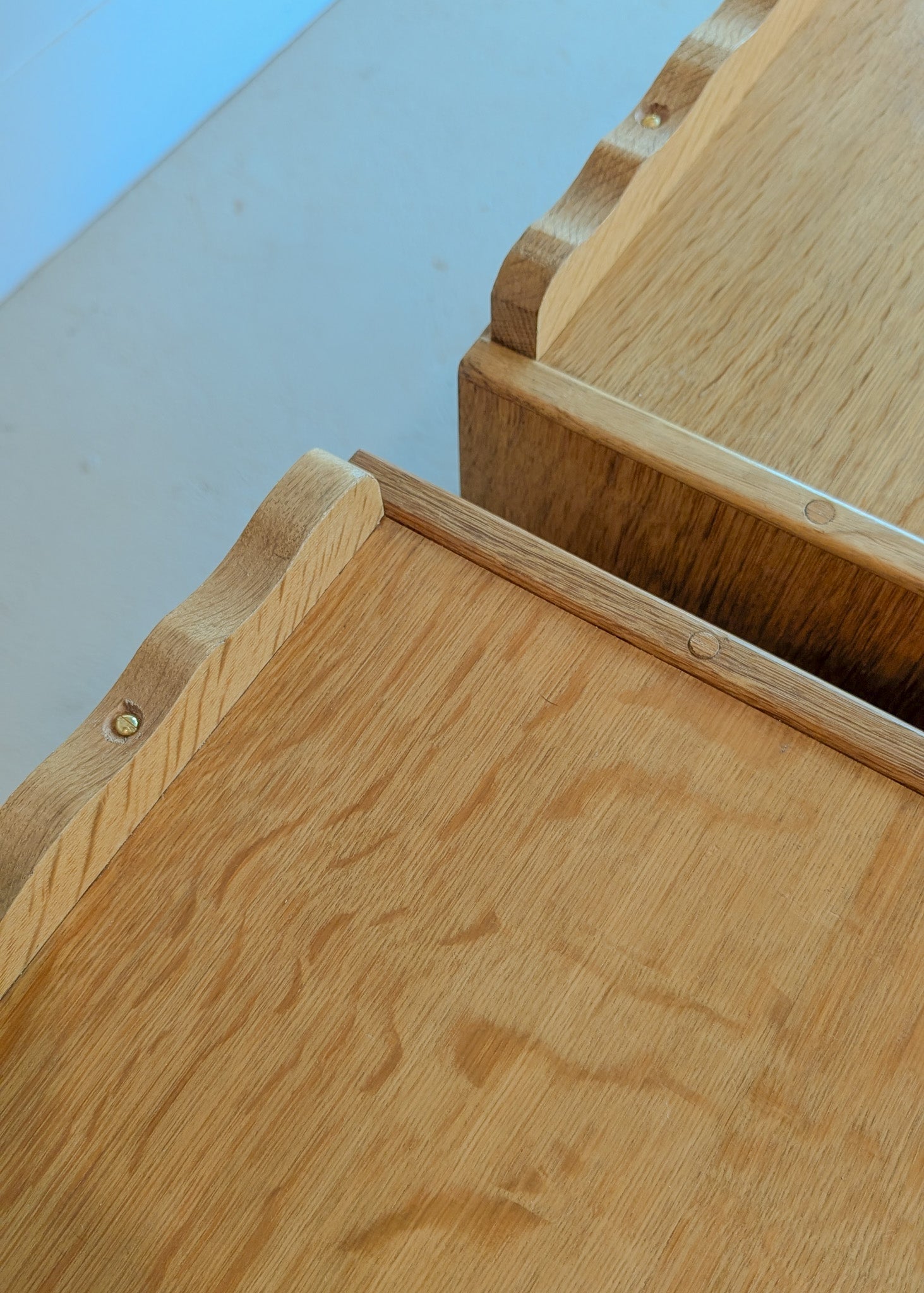 Pair of Vintage Danish Henning Kjærnulf-Attributed Quartsawn White Oak Cabinets/Large Nightstands with Wavy Trim