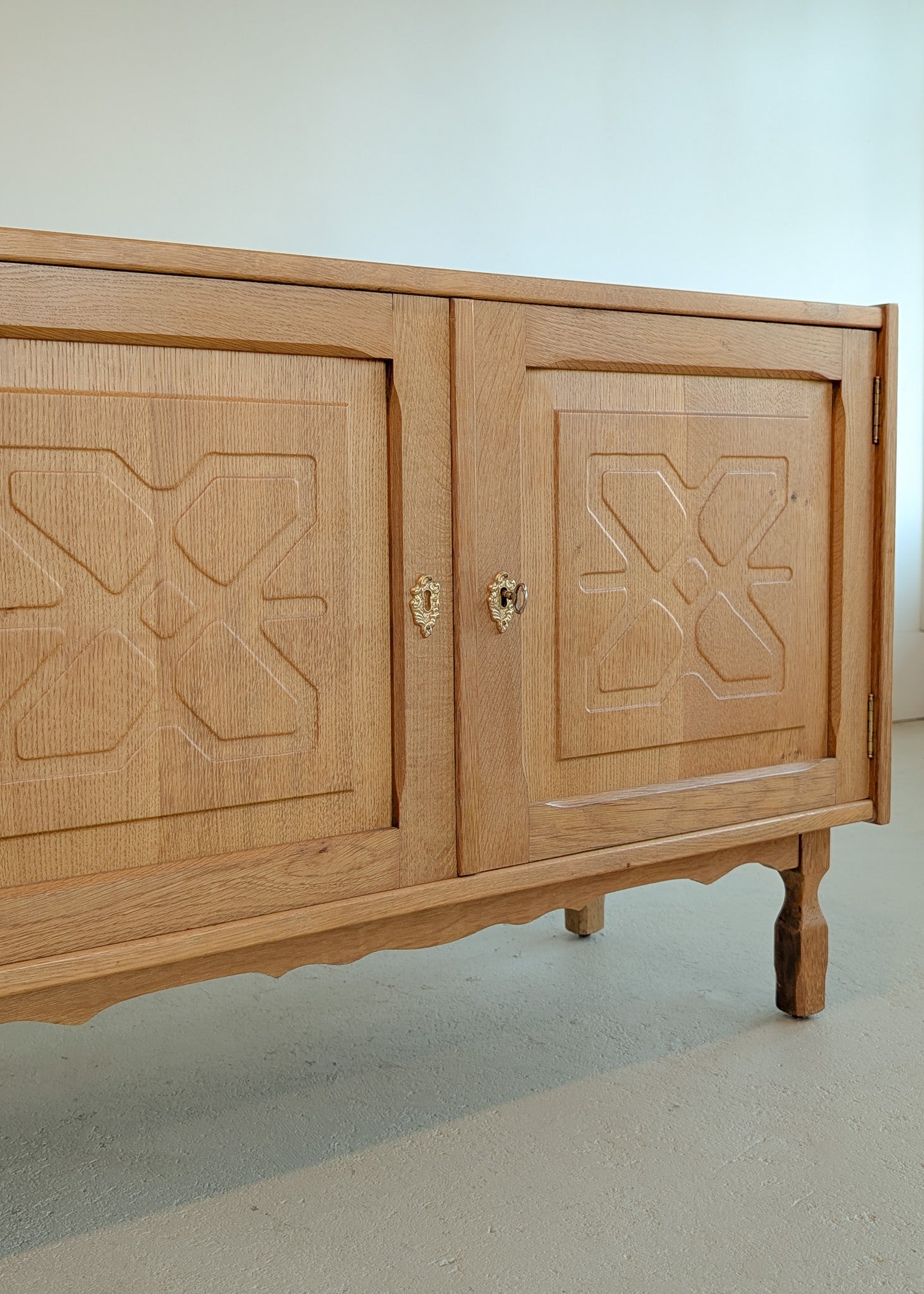 Pair of Vintage Danish Henning Kjærnulf-Attributed Quartsawn White Oak Cabinets/Large Nightstands with Wavy Trim