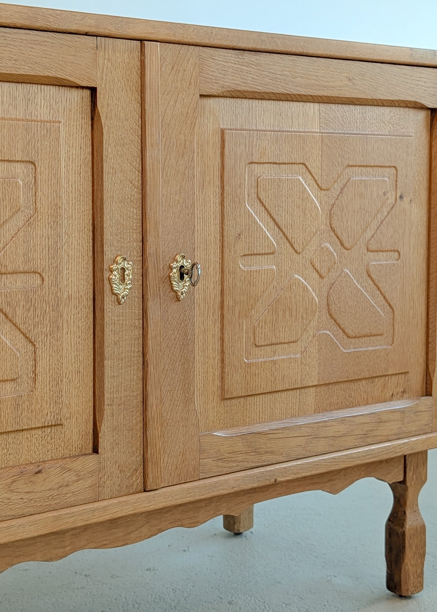 Pair of Vintage Danish Henning Kjærnulf-Attributed Quartsawn White Oak Cabinets/Large Nightstands with Wavy Trim