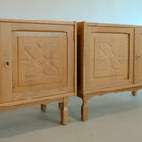 Pair of Vintage Danish Henning Kjærnulf-Attributed Quartsawn White Oak Cabinets/Large Nightstands with Wavy Trim