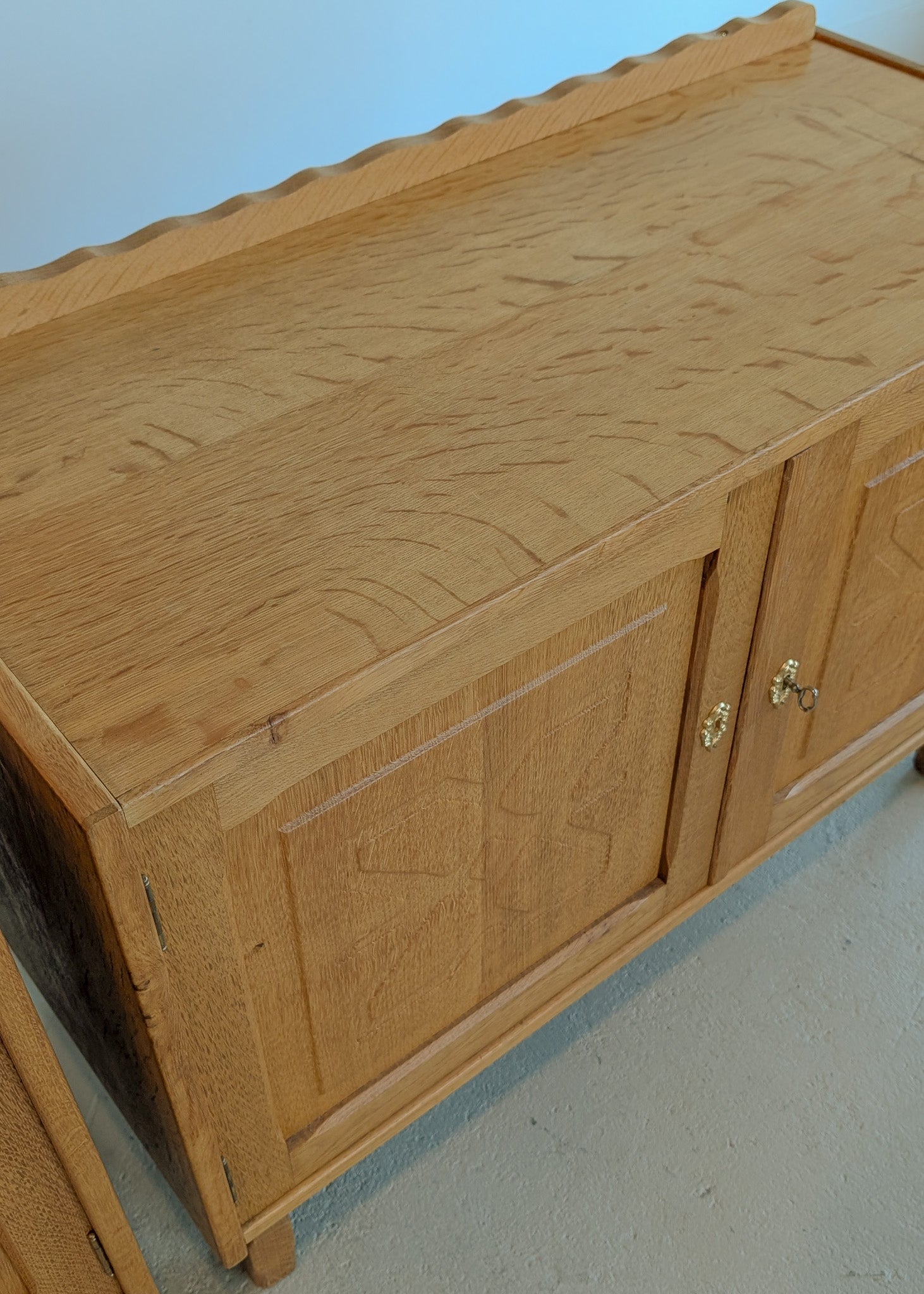 Pair of Vintage Danish Henning Kjærnulf-Attributed Quartsawn White Oak Cabinets/Large Nightstands with Wavy Trim