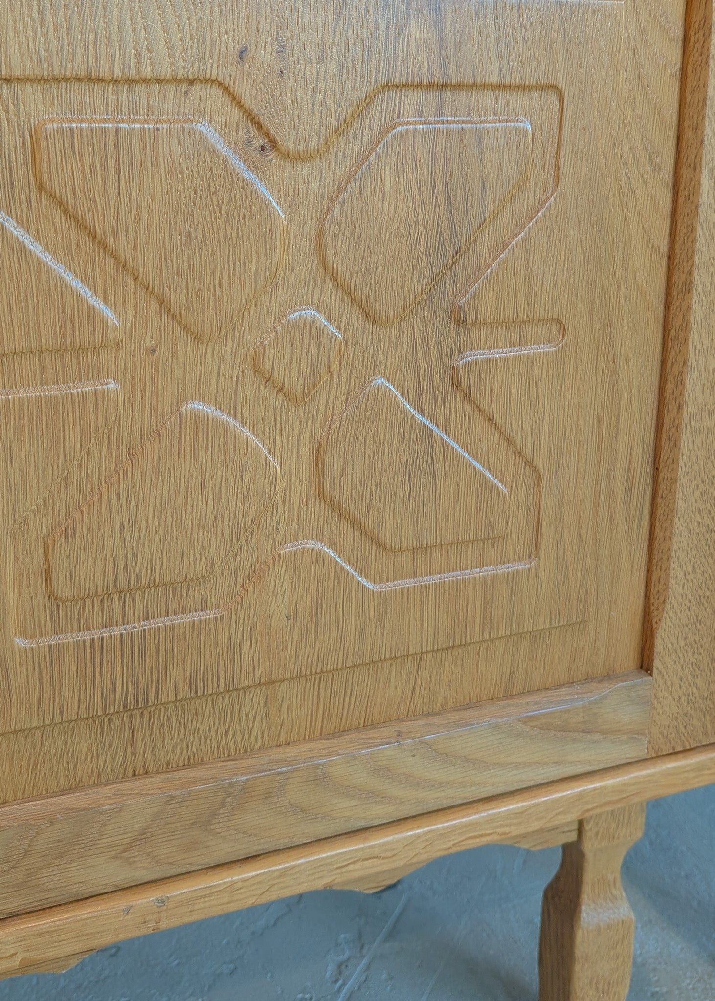 Pair of Vintage Danish Henning Kjærnulf-Attributed Quartsawn White Oak Cabinets/Large Nightstands with Wavy Trim